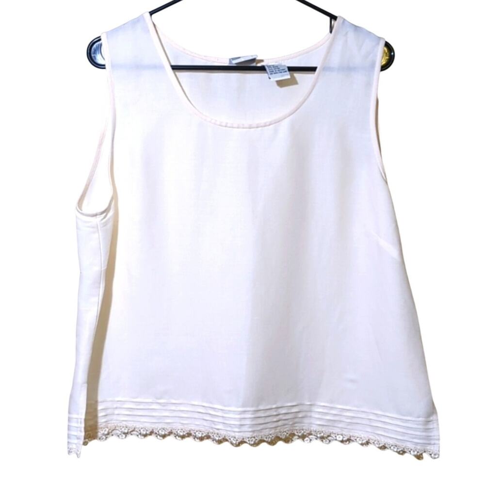 Vtg Koret Ramie/Cotton Blend Cream Shell w/ Pleated Lace Bottom Women's Size 16